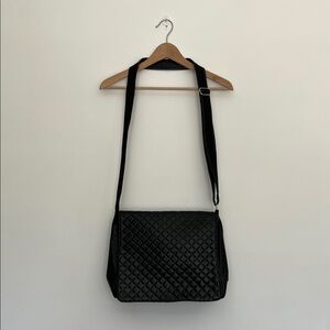 quilted black cross body shoulder bag, faux leather